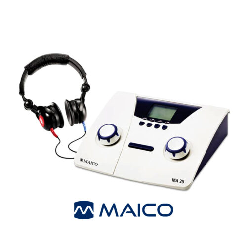 Портативный скрининговый аудиометр MAICO MA 25 в сером ударопрочном корпусе с наушниками и сетевым адаптером