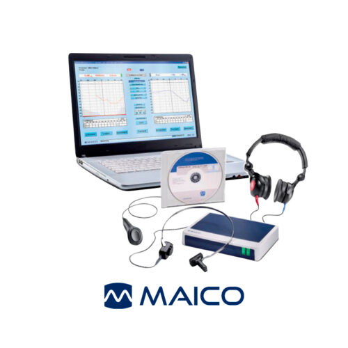 Портативный компьютерный аудиометр MAICO MA 33 в белом корпусе с USB-кабелем, аудиометрическими наушниками и костным вибратором
