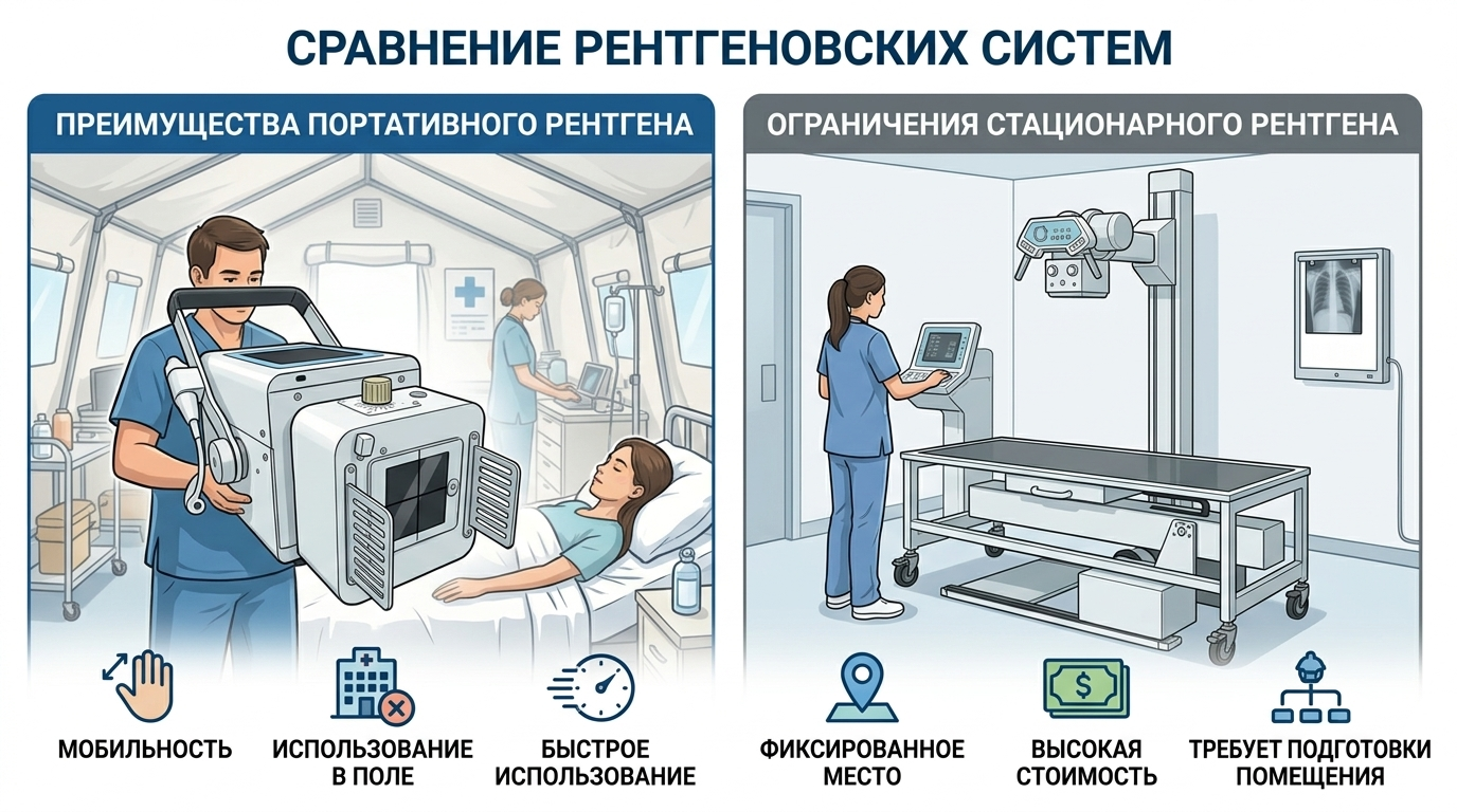 Какие преимущества портативного рентгена перед стационарным?